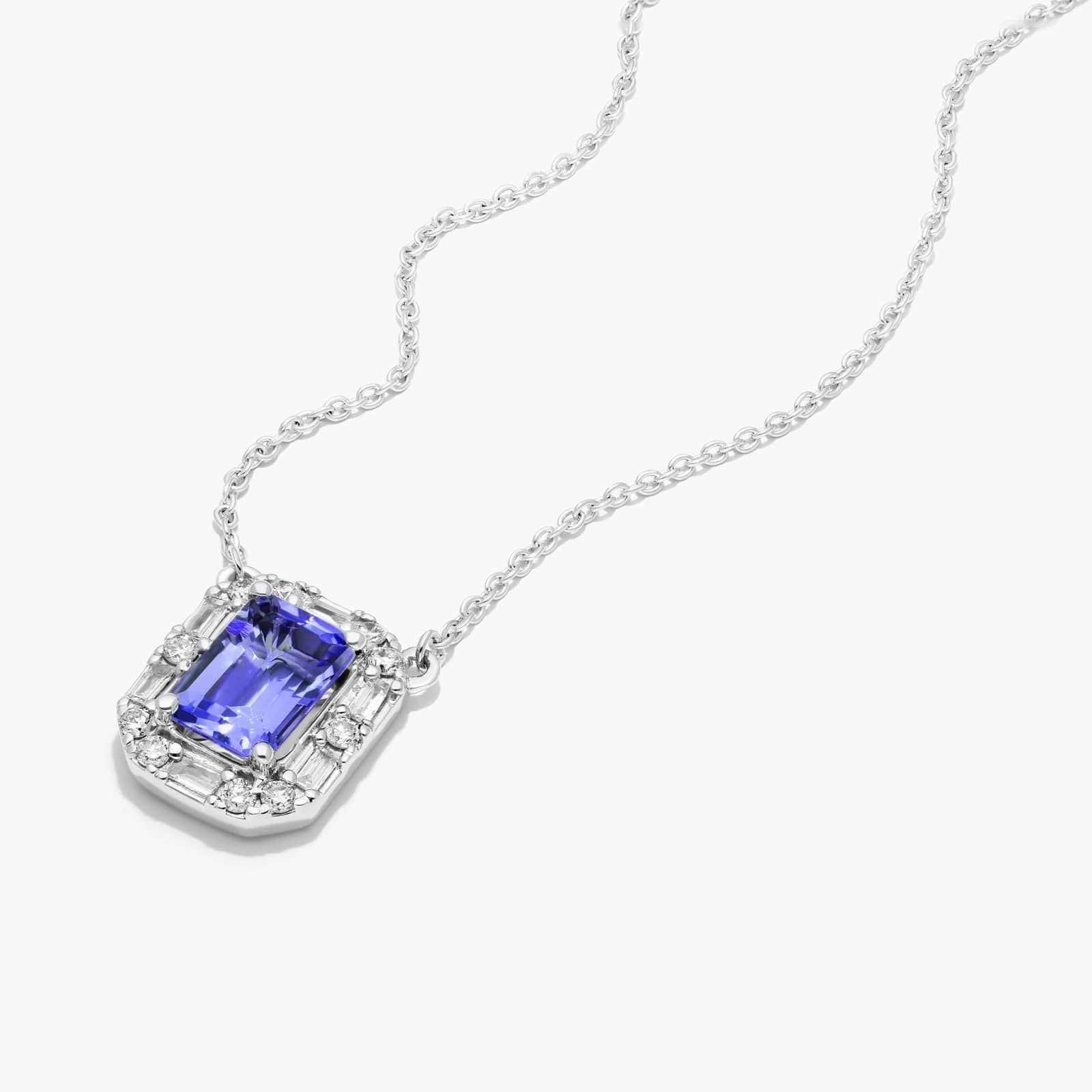 14K White Gold Allure Diamond Halo Tanzanite Necklace