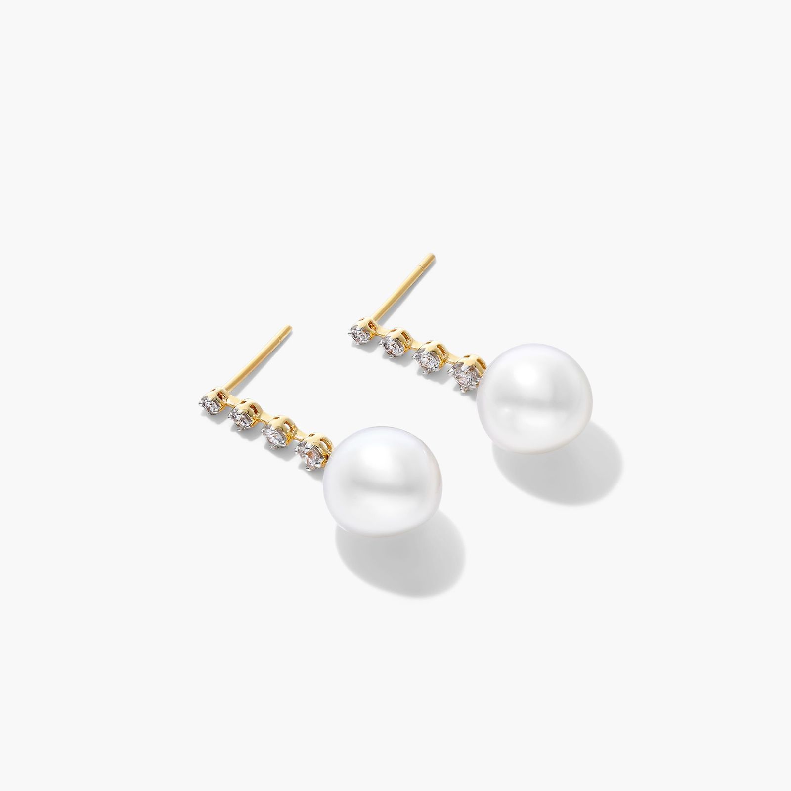 Cultured South Sea Pearl And Diamond Drop Earrings In 14K Yellow Gold (10.0-10.5mm)