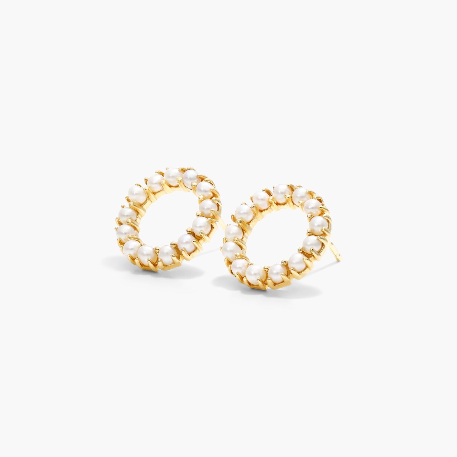 Cultured Freshwater Seed Pearl Open Circle Earrings In 14K Yellow Gold (2.0mm)