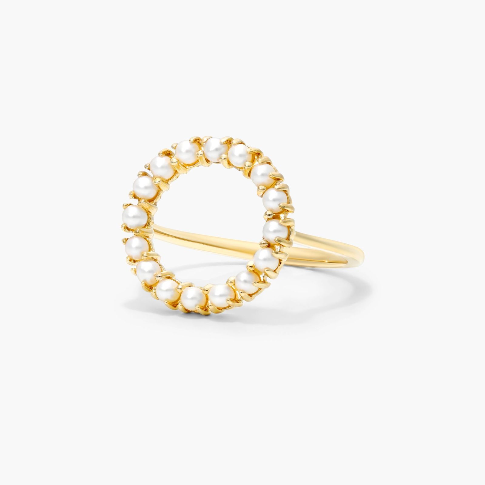 Freshwater Cultured Seed Pearl Open Circle Ring In 14K Yellow Gold (2.0mm)