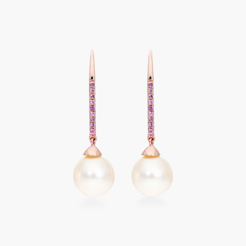 Cultured Freshwater Pearl And Amethyst Drop Earrings In 14K Rose Gold (8.0-8.5mm)