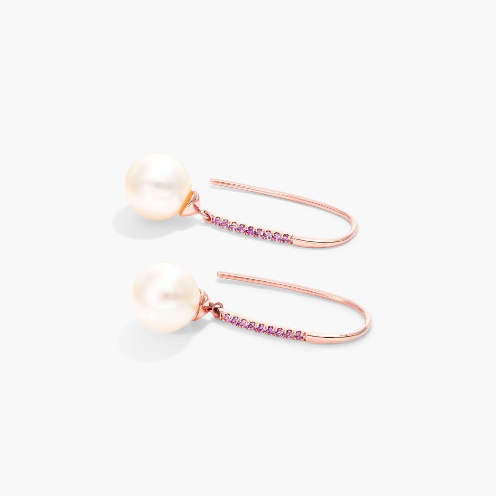 Cultured Freshwater Pearl And Amethyst Drop Earrings In 14K Rose Gold (8.0-8.5mm)