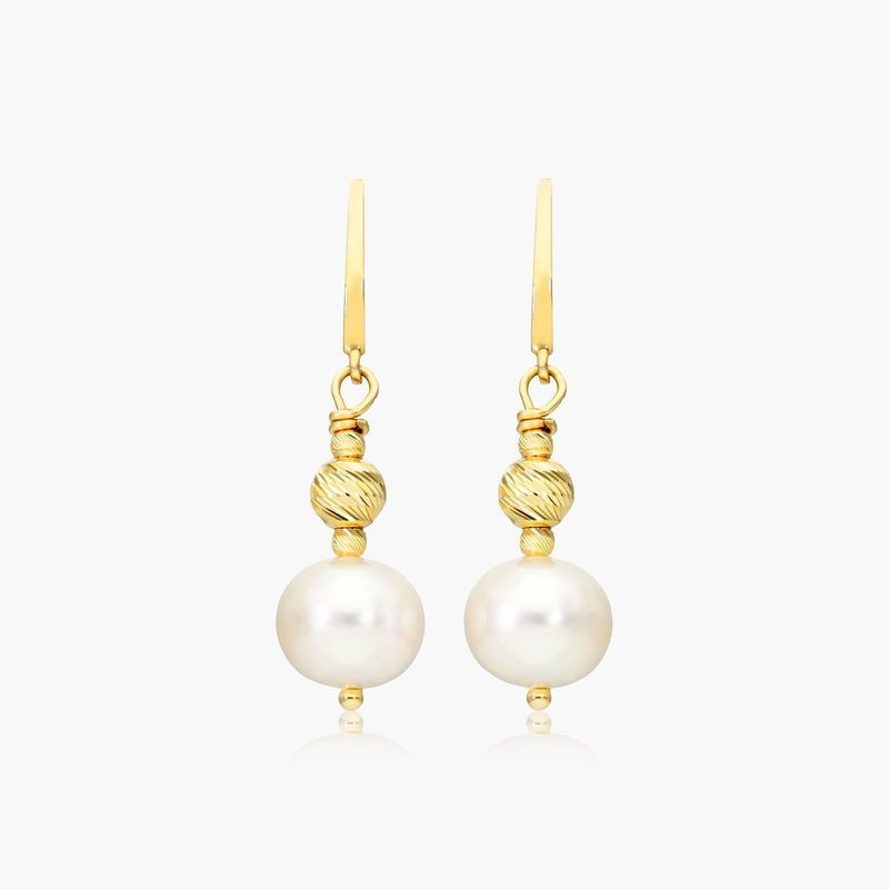 Cultured Freshwater Pearl And Textured Bead Earrings In 14K Yellow Gold (7.5-8.0mm)