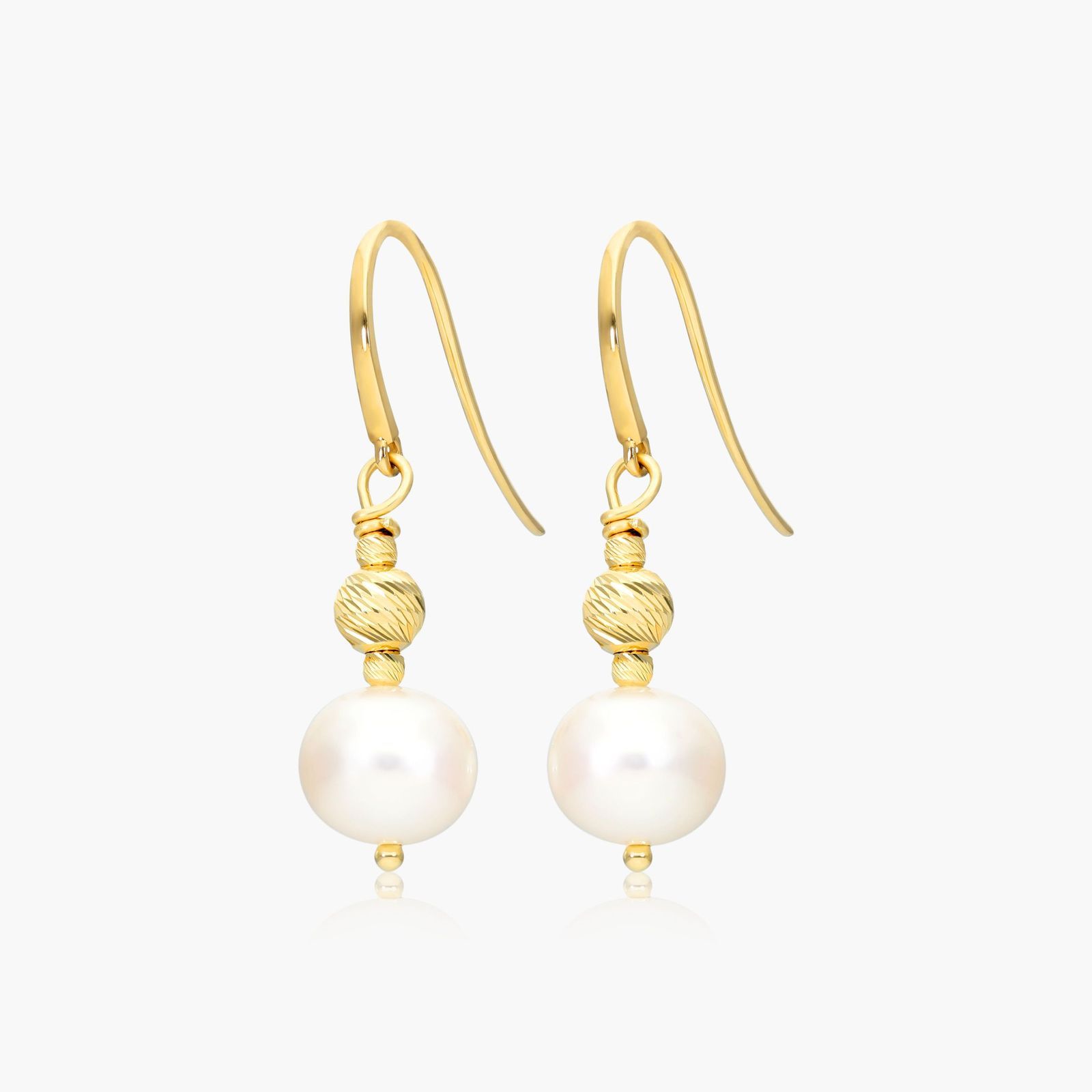 Cultured Freshwater Pearl And Textured Bead Earrings In 14K Yellow Gold (7.5-8.0mm)