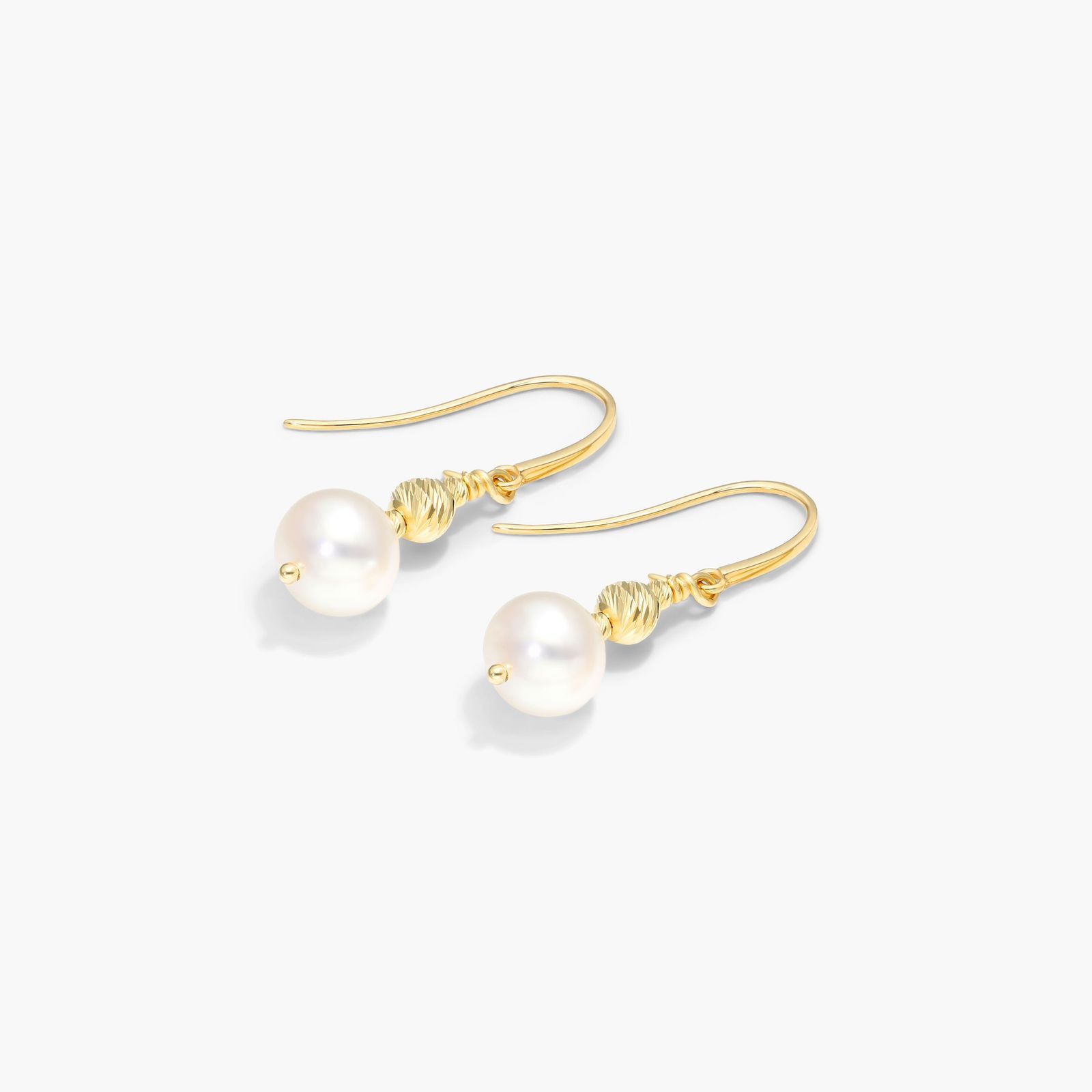 Cultured Freshwater Pearl And Textured Bead Earrings In 14K Yellow Gold (7.5-8.0mm)
