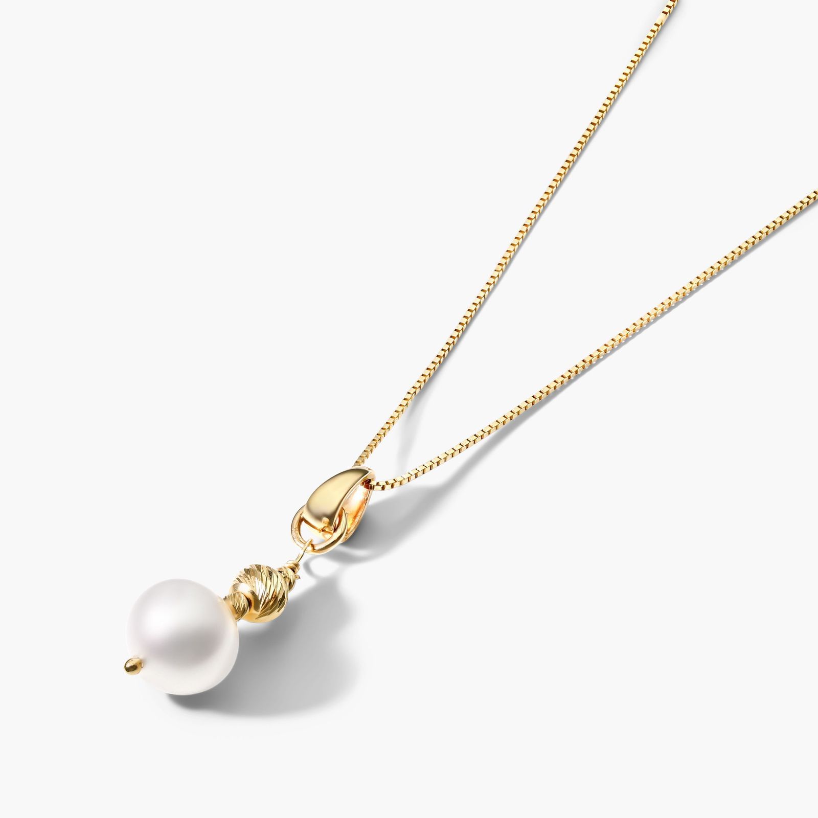 14K Yellow Gold Freshwater Cultured Pearl and Textured Brilliance Bead Drop Pendant (7.5-8.0mm)