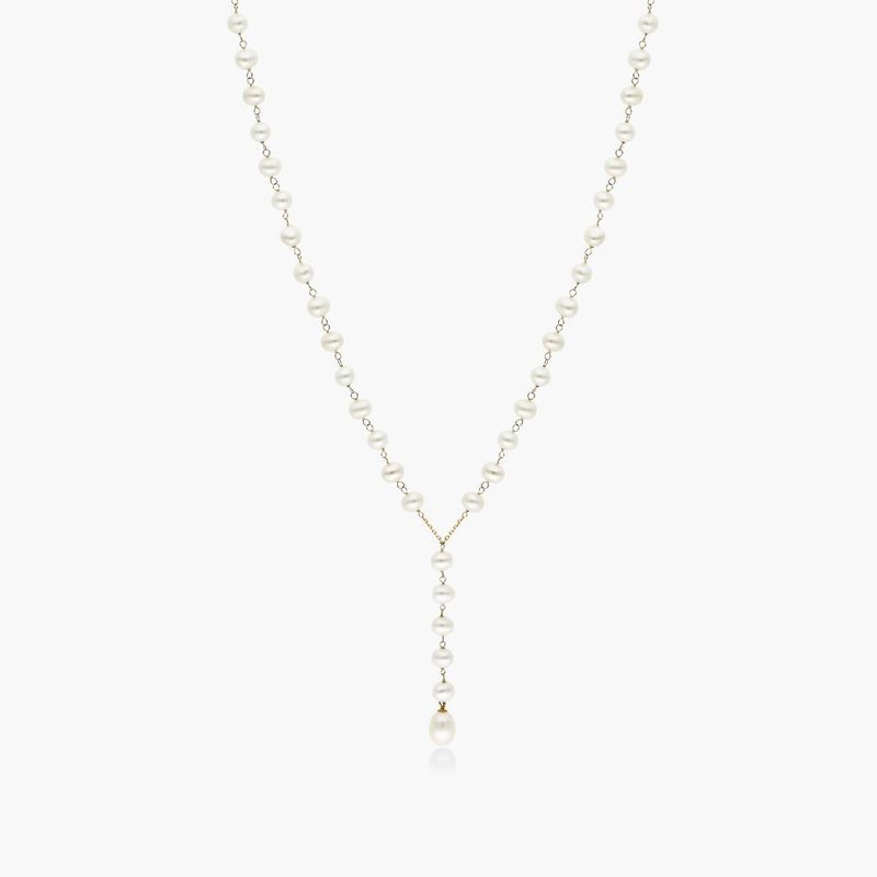 14K Yellow Gold Freshwater Cultured Pearl Lariat Necklace (8.0-9.0mm)