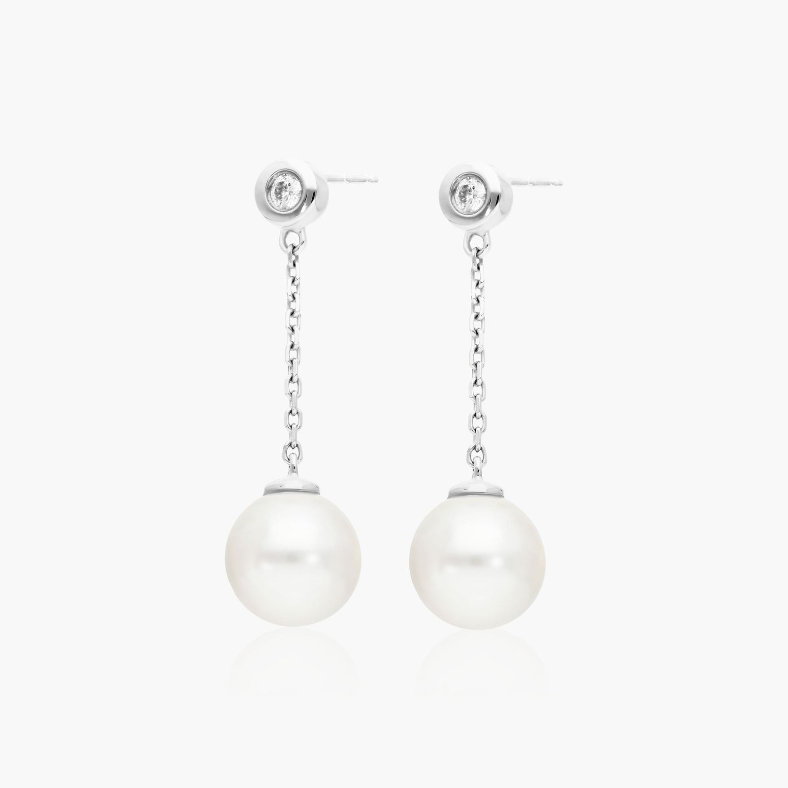 Freshwater Pearl And Bezel Set Diamond Drop Earrings In 14K White Gold (8.0-8.5mm)