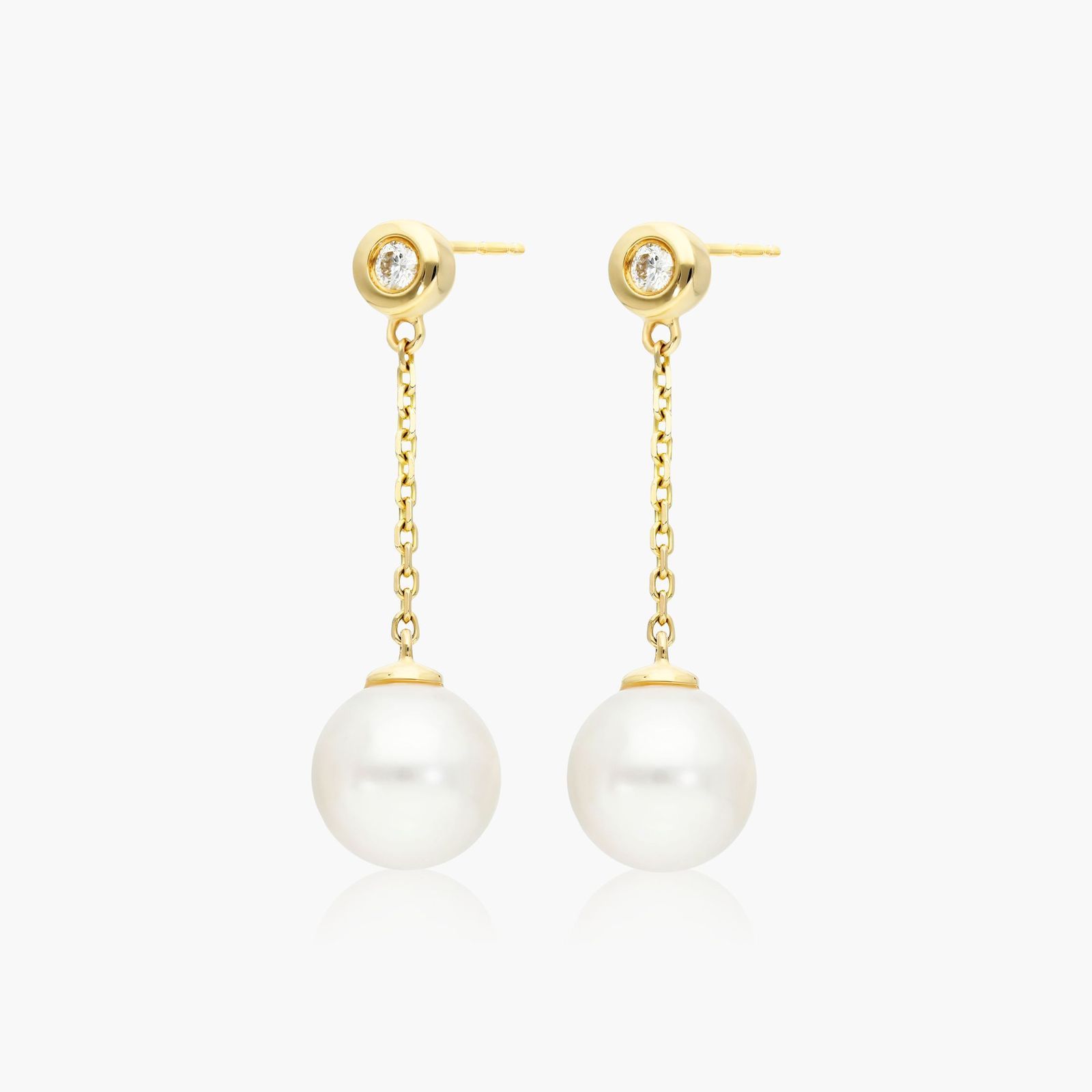 Freshwater Pearl And Bezel Set Diamond Drop Earrings In 14K Yellow Gold (8.0-8.5mm)