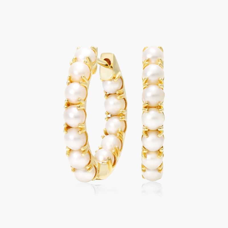 Cultured Freshwater Seed Pearl Hoop Earrings In 14K Yellow Gold (3.0mm)
