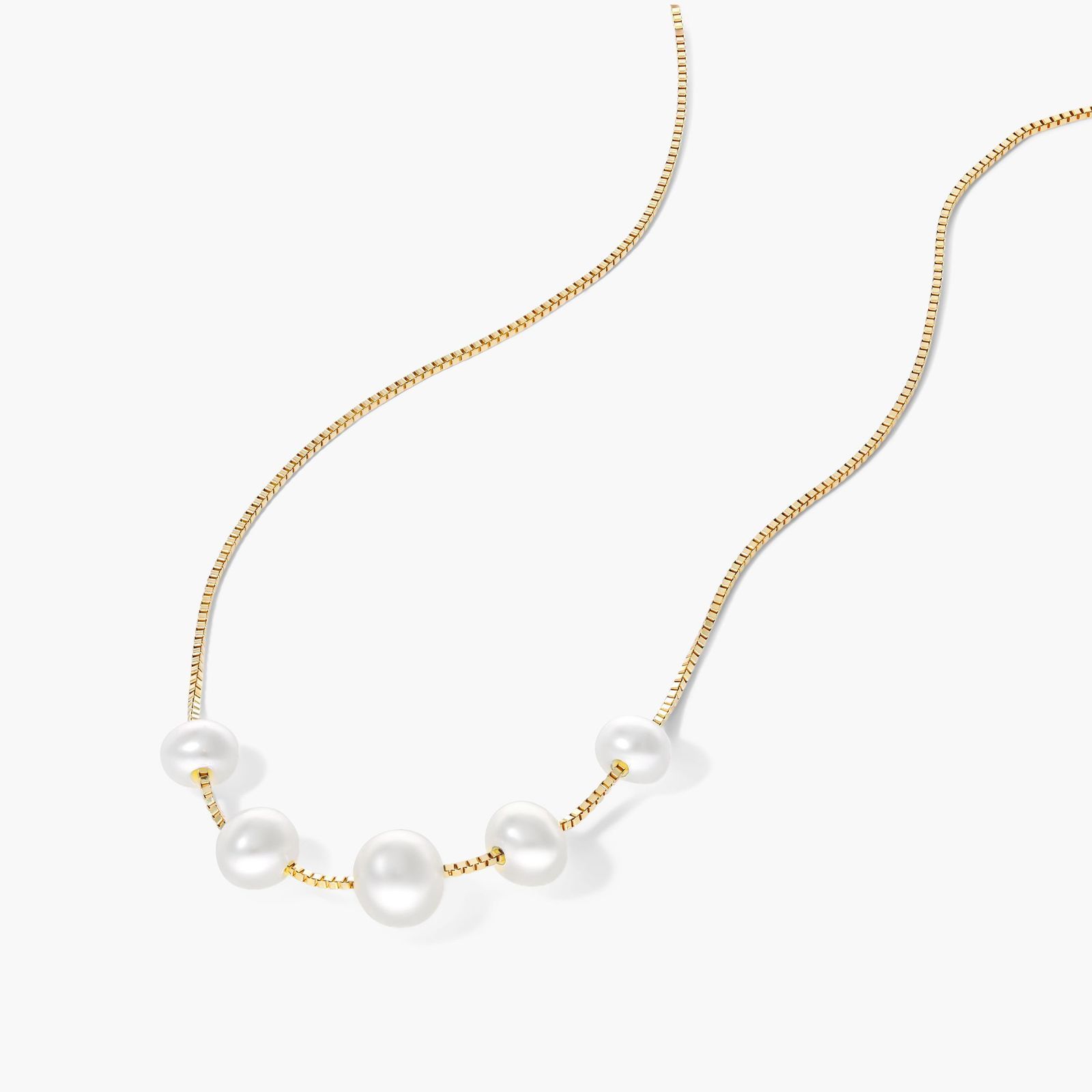 14K Yellow Gold Freshwater Cultured Pearl Graduated Station Necklace (4.0-6.5mm)