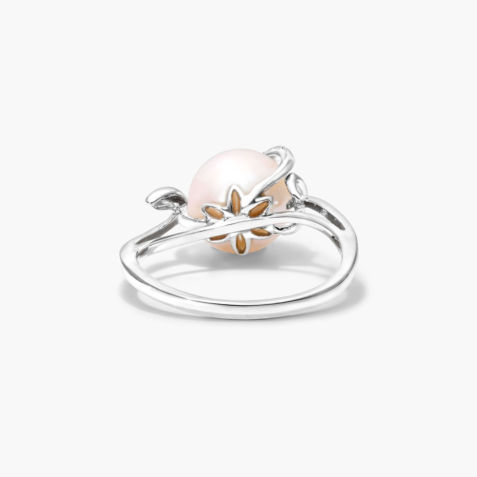Freshwater Cultured Pearl And Diamond Vine Ring In 14K White Gold (9.0-9.5mm)