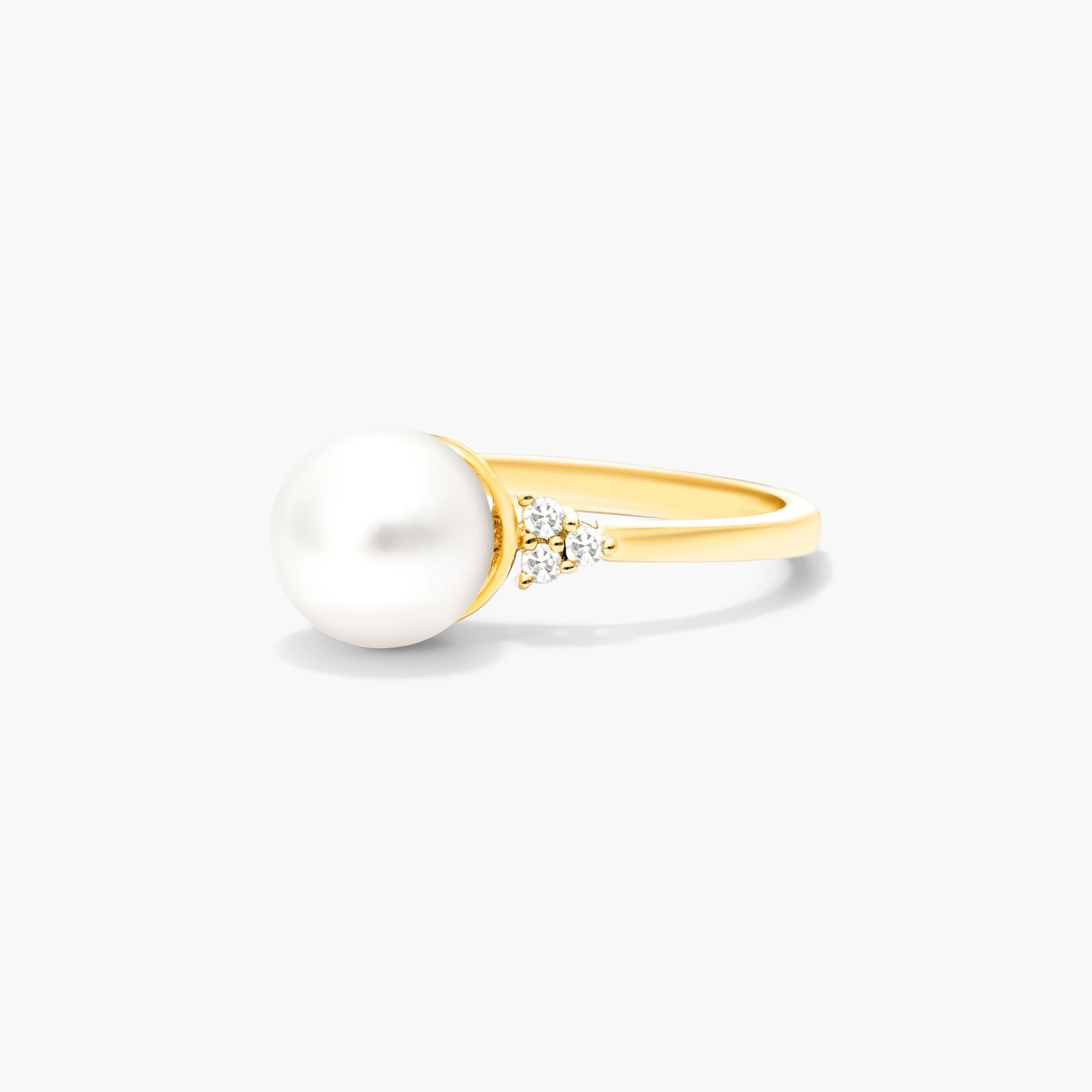Freshwater Pearl And Diamond Trio Ring In 14K Yellow Gold (7.5-8.0mm)
