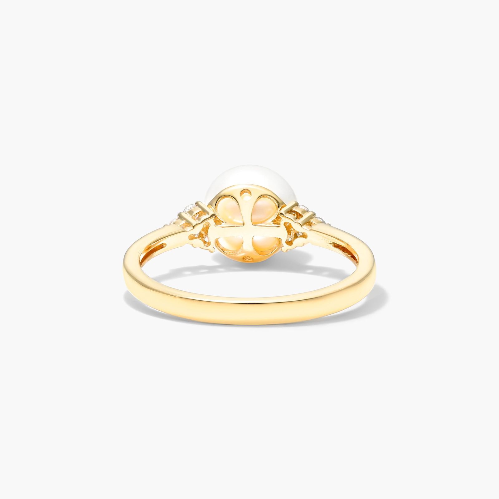Freshwater Pearl And Diamond Trio Ring In 14K Yellow Gold (7.5-8.0mm)