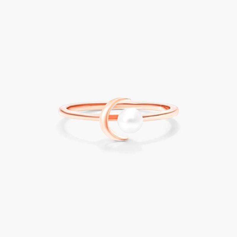 Freshwater Pearl Crescent Ring In 14K Rose Gold