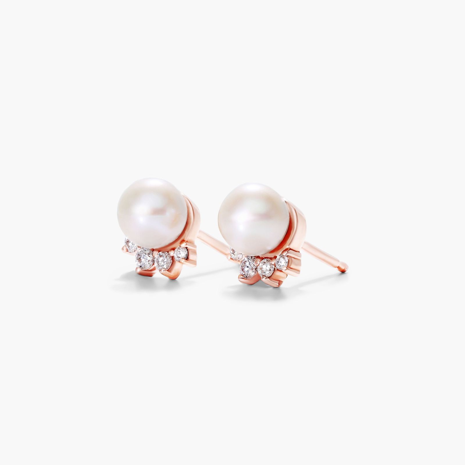 14K Rose Gold Crown Freshwater Pearl and Diamond Earrings