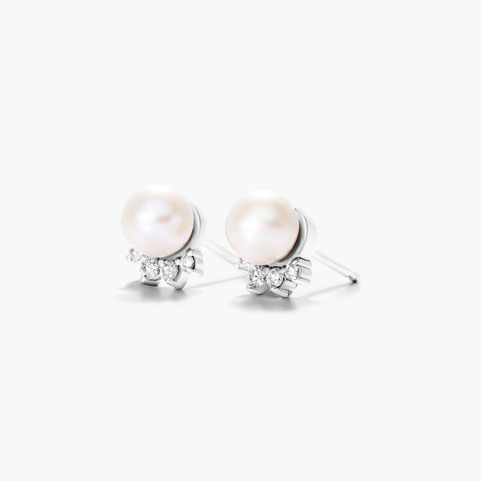 Crown Freshwater Pearl And Diamond Earrings In 14K White Gold
