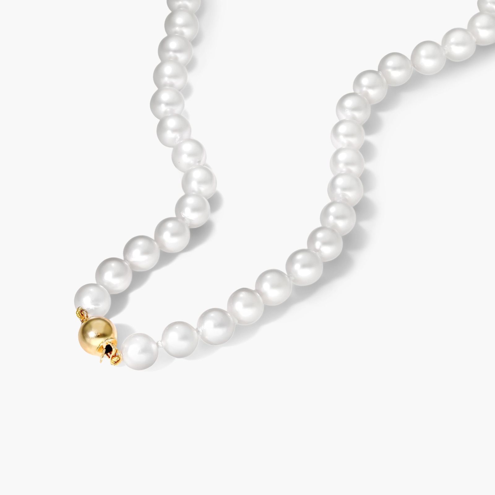 14K Yellow Gold Akoya Cultured Pearl Ball Clasp 18" Necklace (6.50-7.0mm)