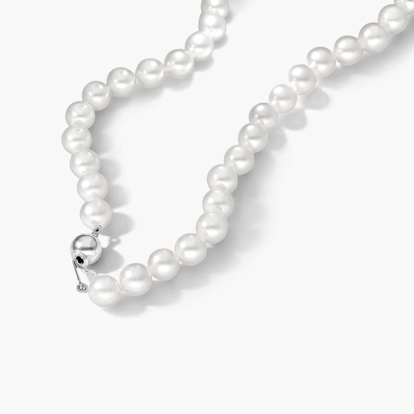 14K White Gold Akoya Cultured Pearl Ball Clasp 18" Necklace (7.0-7.5mm)