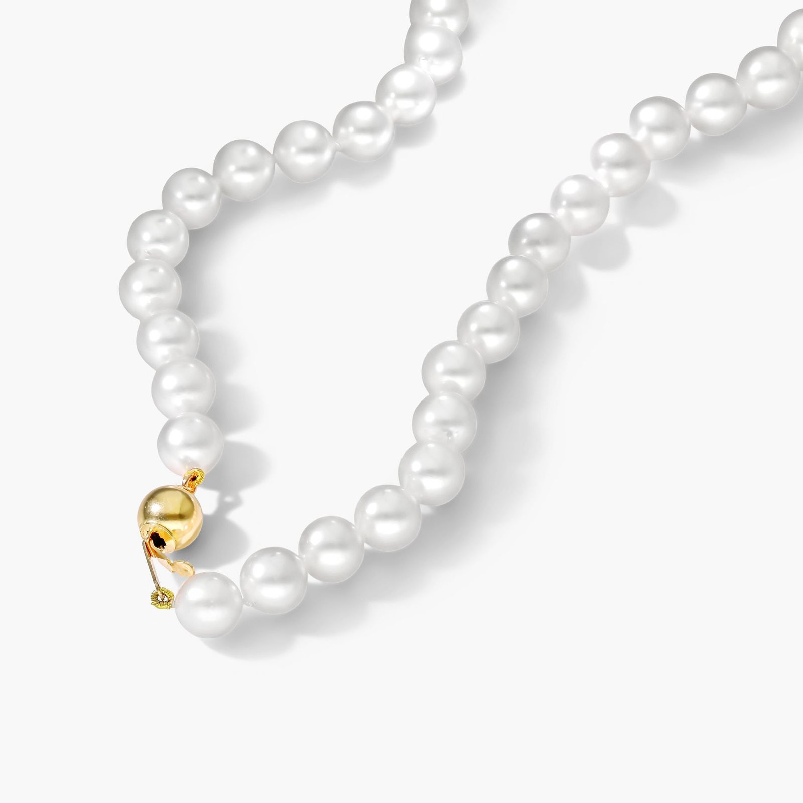 14K Yellow Gold Akoya Cultured Pearl Ball Clasp 18" Necklace (7.0-7.5mm)