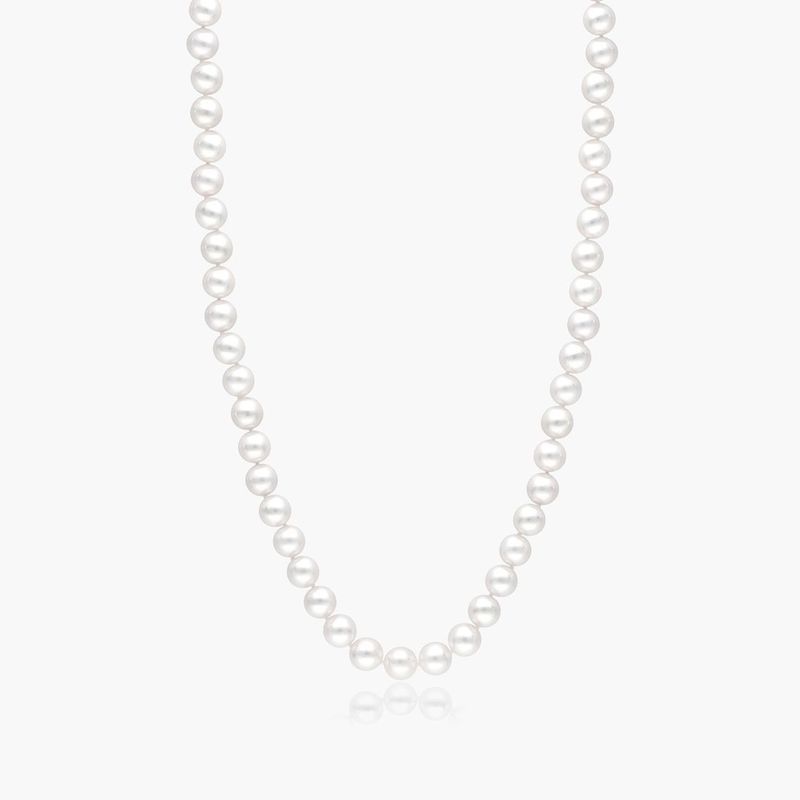 14K White Gold Akoya Cultured Pearl Ball Clasp 18" Necklace (7.5-8.0mm)