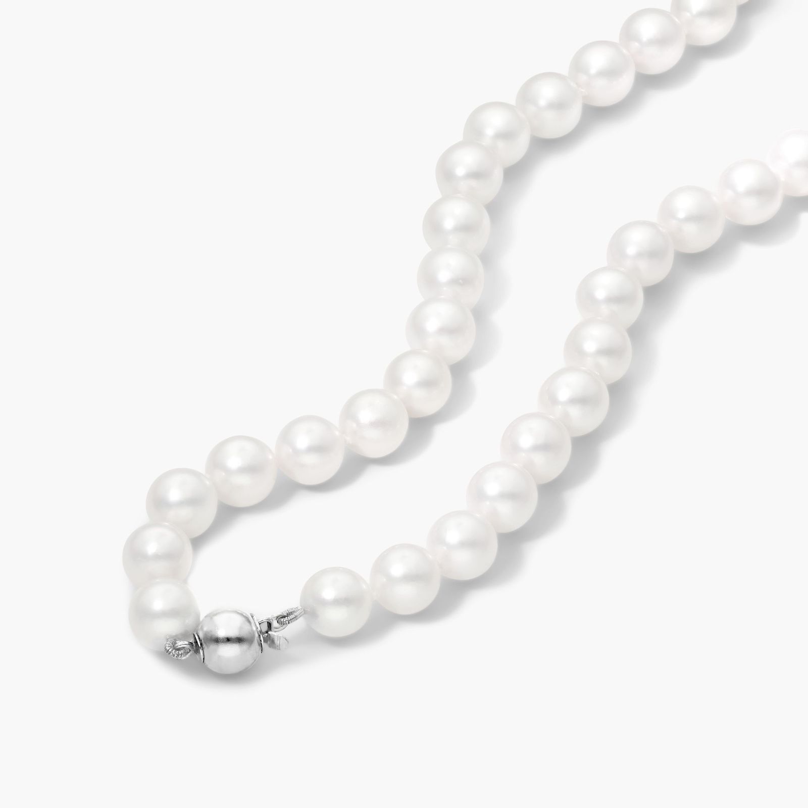 14K White Gold Akoya Cultured Pearl Ball Clasp 18" Necklace (7.5-8.0mm)