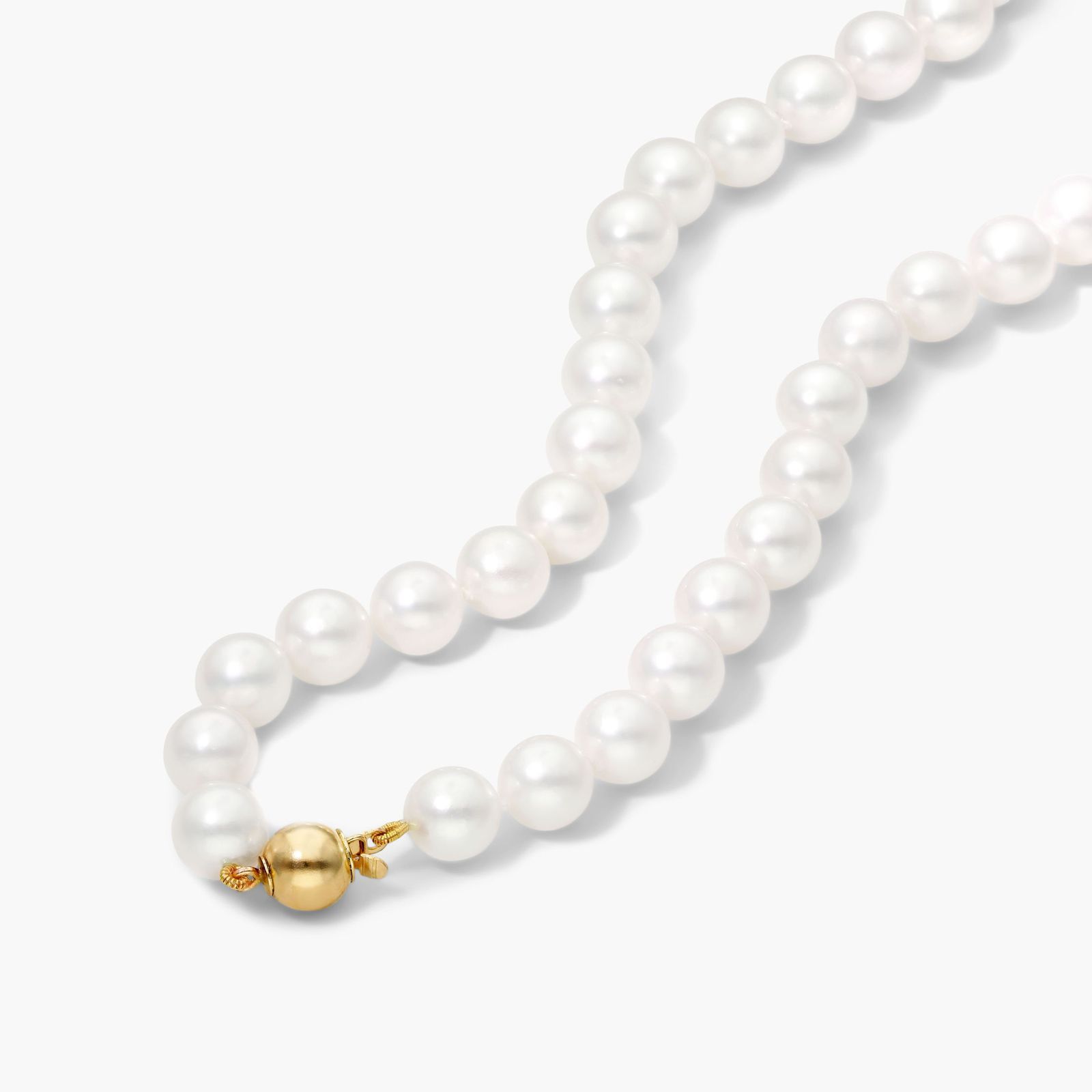 14K Yellow Gold Akoya Cultured Pearl Ball Clasp 18" Necklace (7.5-8.0mm)