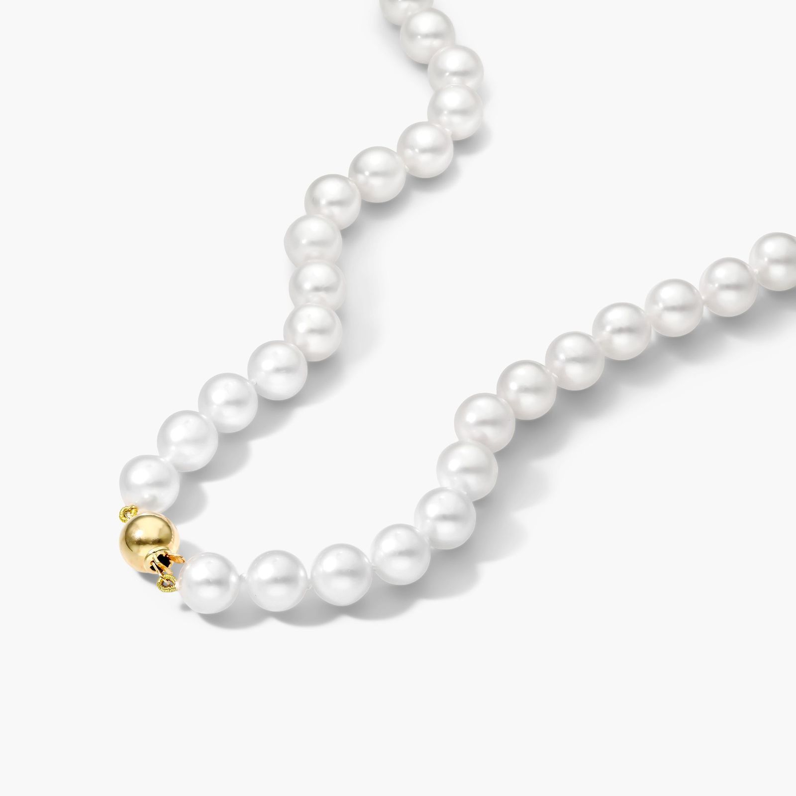 14K Yellow Gold Akoya Cultured Pearl Ball Clasp 18" Necklace (8.0-8.5mm)