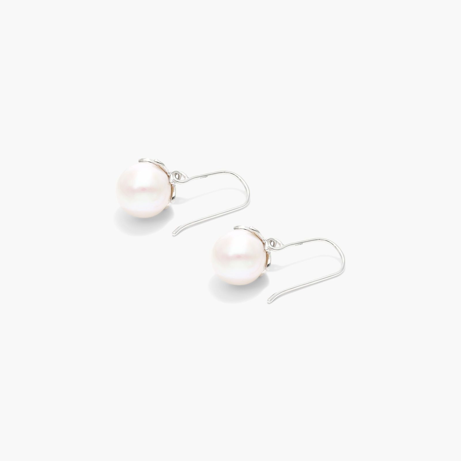 Cultured Freshwater Pearl And Diamond Leaf Motif Drop Earrings In 14K White Gold (8.0-9.0mm)