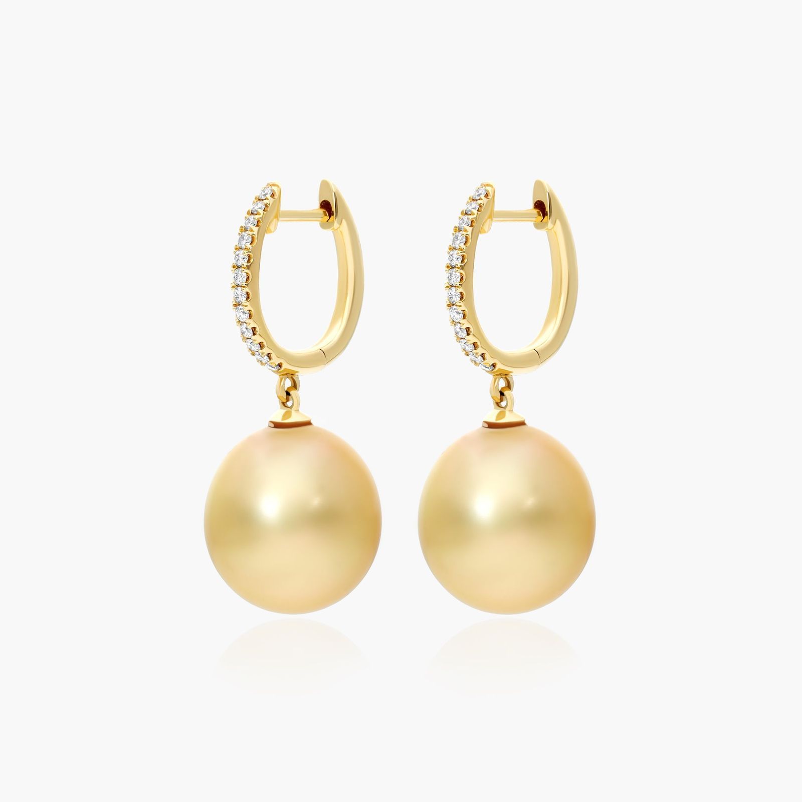 Cultured South Sea Pearl And Diamond Drop Earrings In 14K Yellow Gold (10.0-11.0mm)