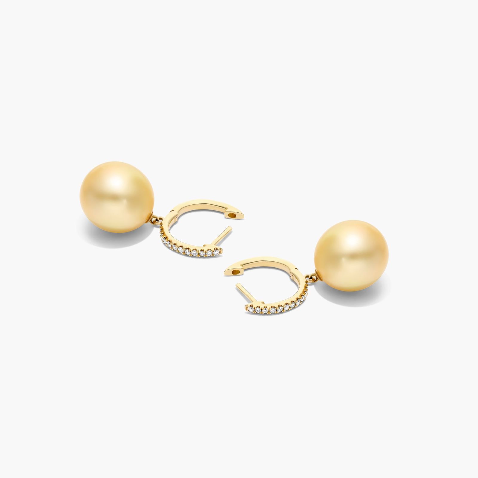 Cultured South Sea Pearl And Diamond Drop Earrings In 14K Yellow Gold (10.0-11.0mm)