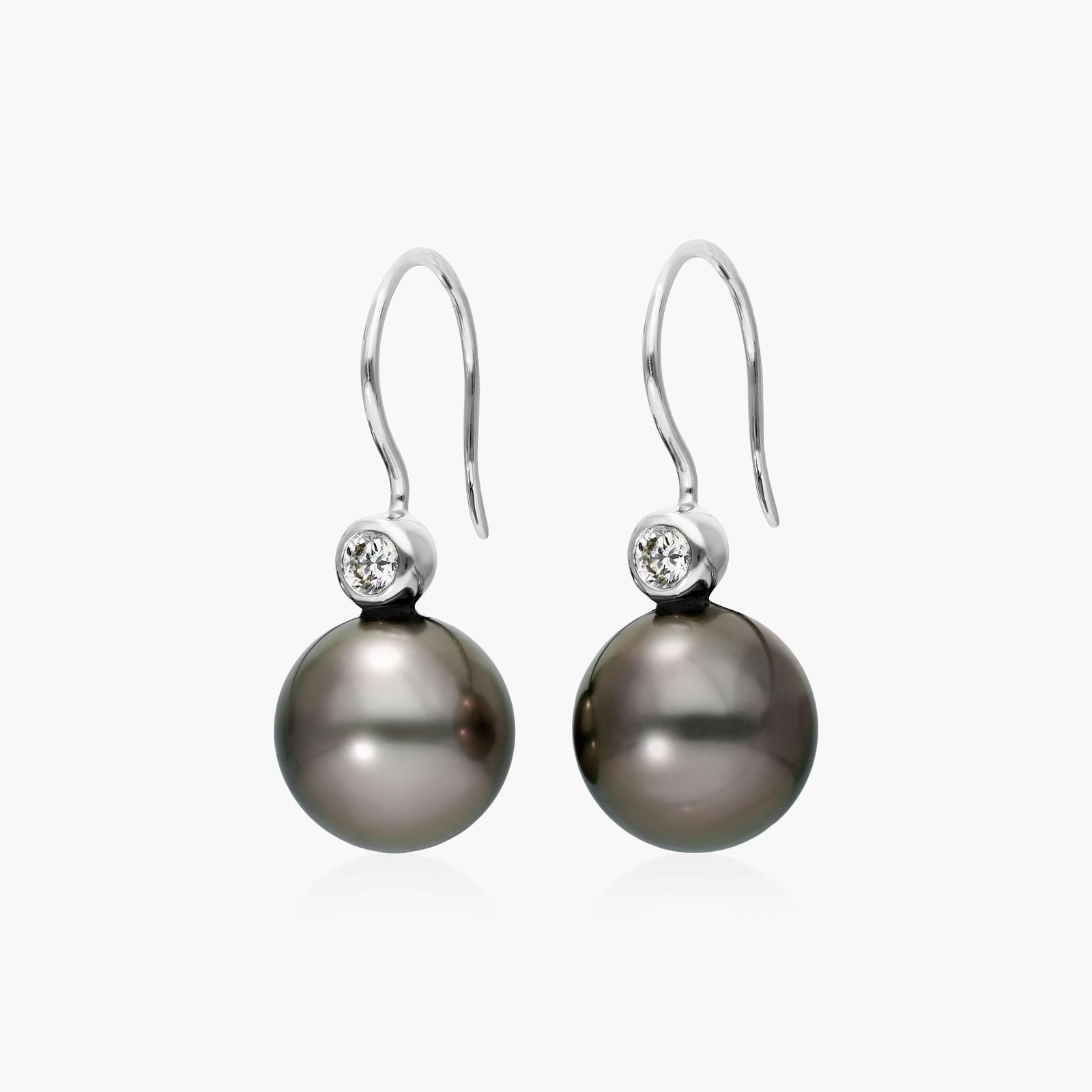 Cultured Tahitian Pearl And Bezel Diamond Drop Earrings In 18K White Gold (11.0-12.0mm)