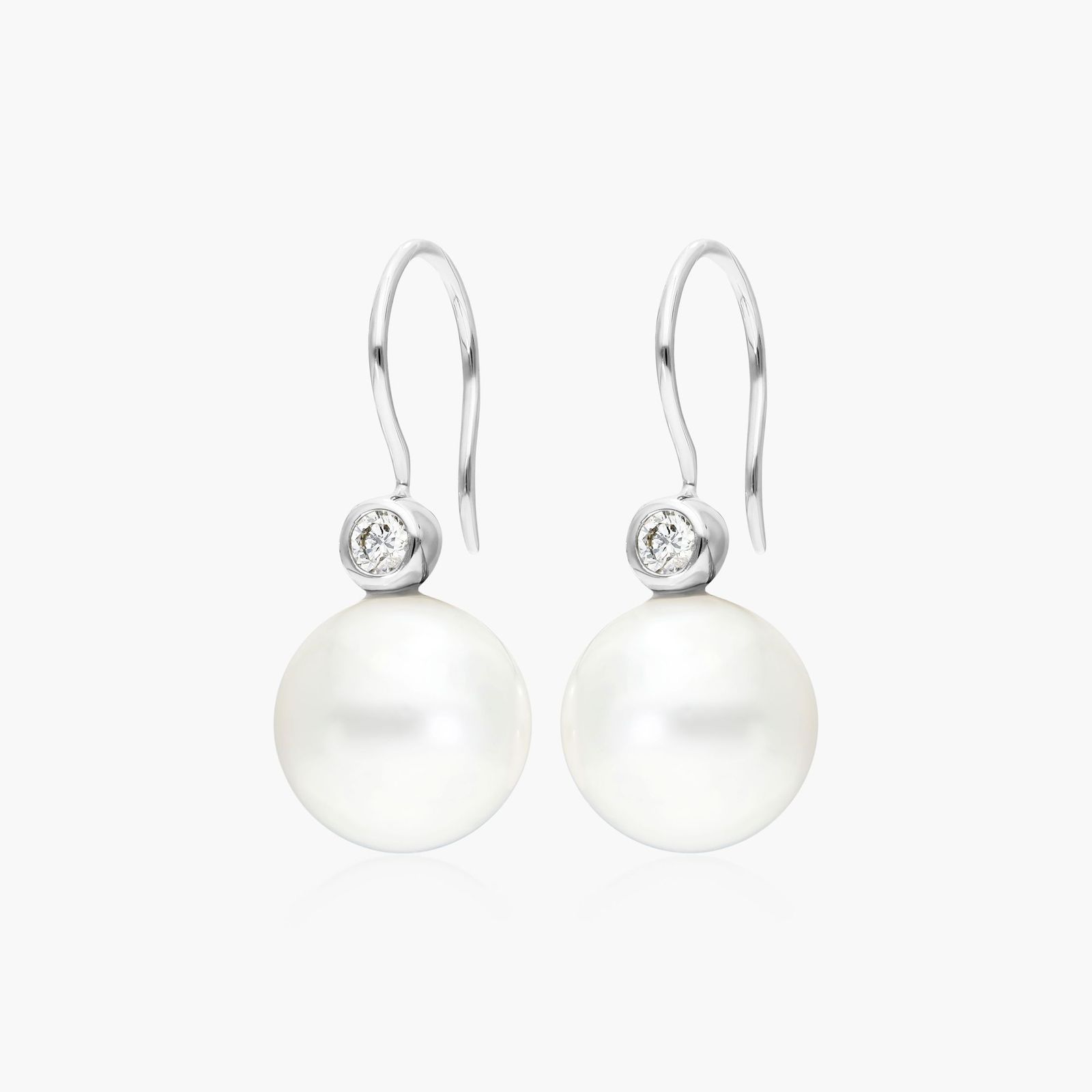 Cultured South Sea Pearl And Bezel Diamond Drop Earrings In 18K White Gold (11.0-12.0mm)