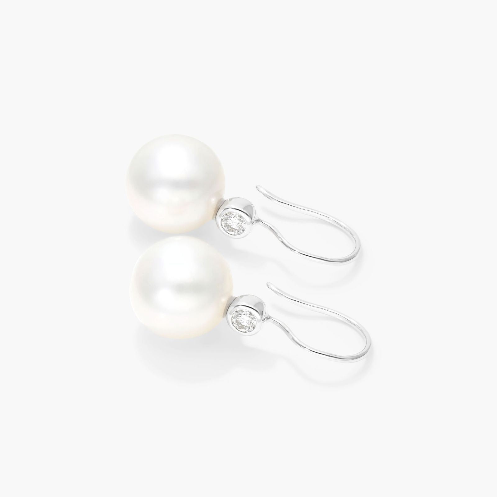 Cultured South Sea Pearl And Bezel Diamond Drop Earrings In 18K White Gold (11.0-12.0mm)