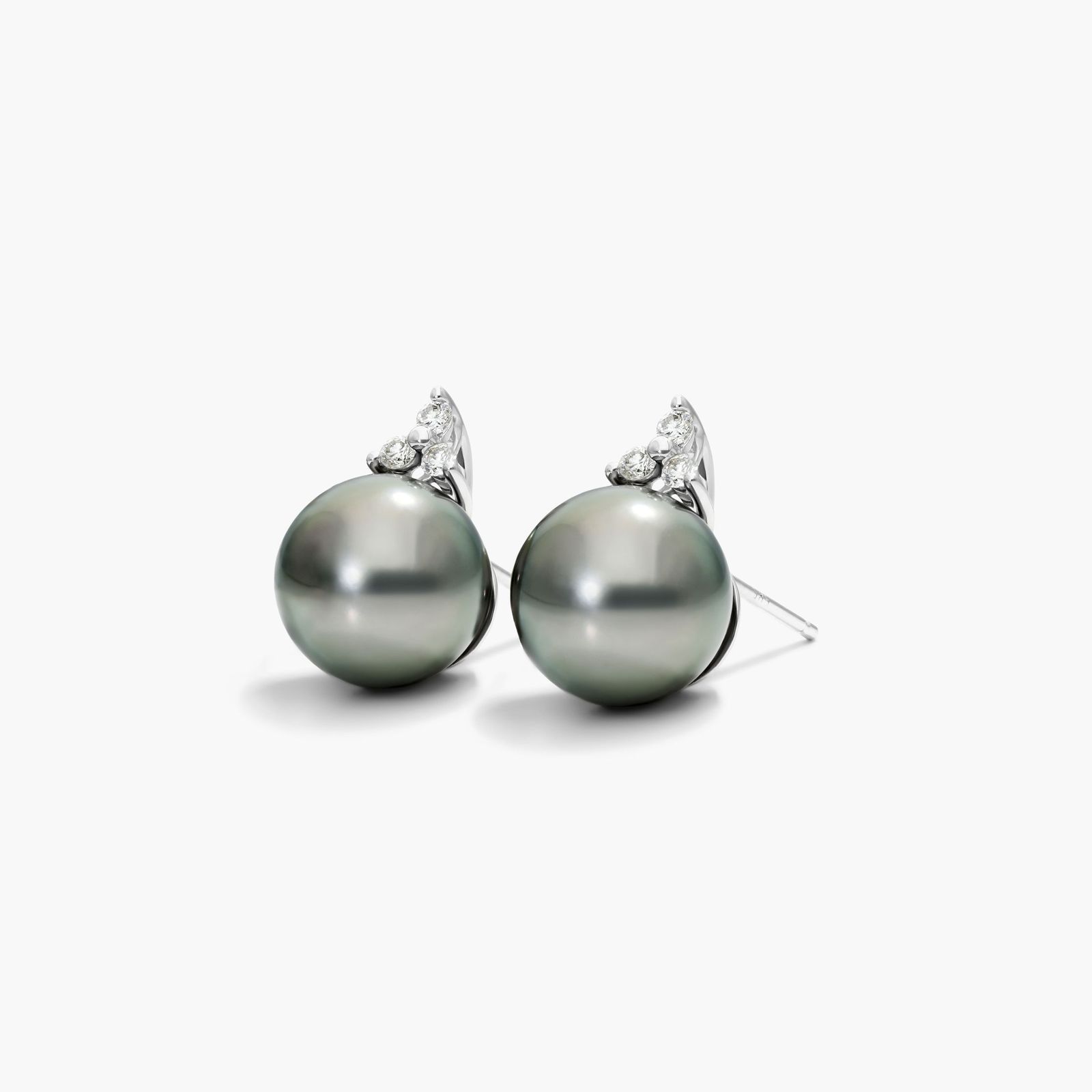 Cultured Tahitian Pearl And Diamond Trio Earrings In 14K White Gold (9.0-10.0mm)