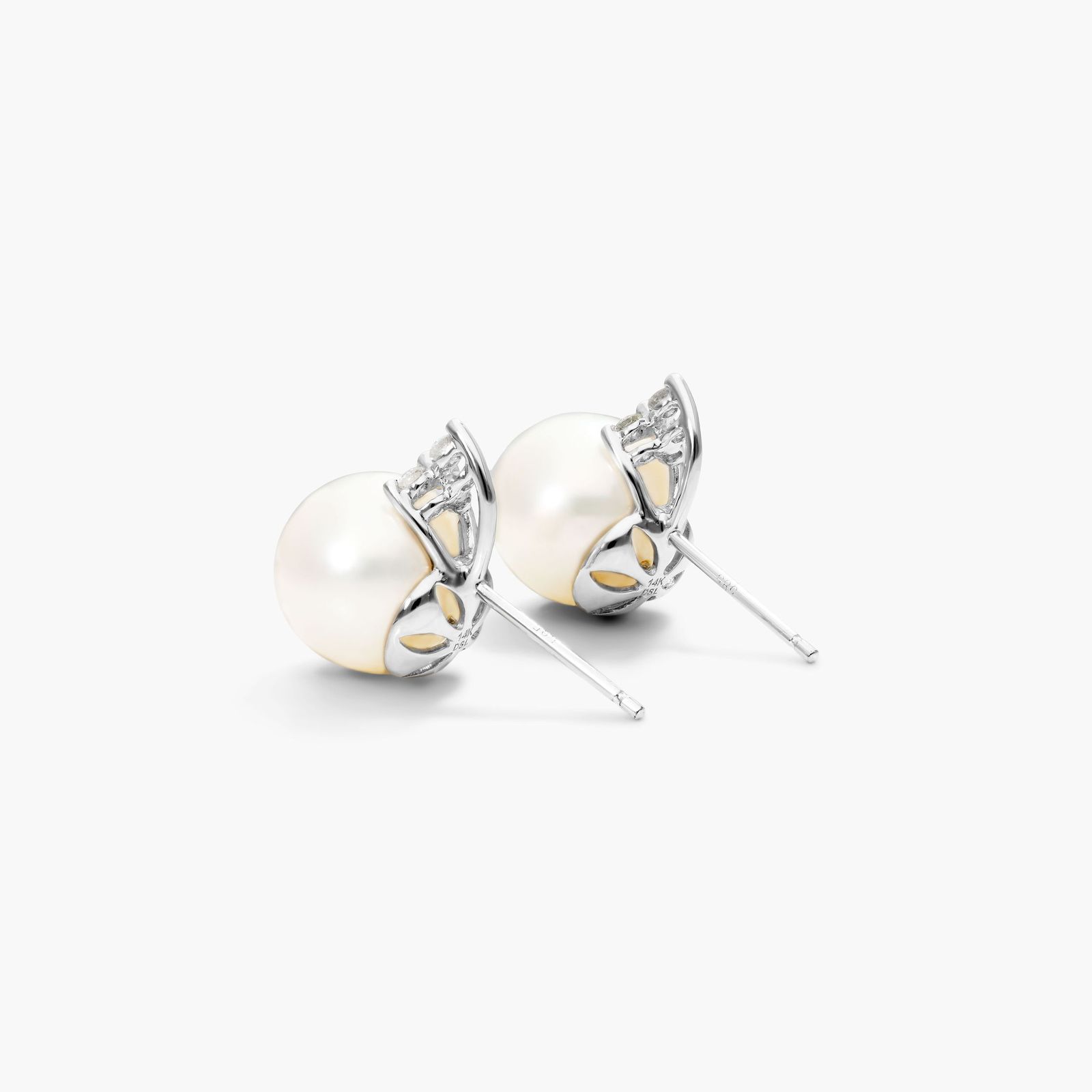 Cultured Freshwater Pearl And Diamond Trio Earrings In 14K White Gold (9.0-10.0mm)