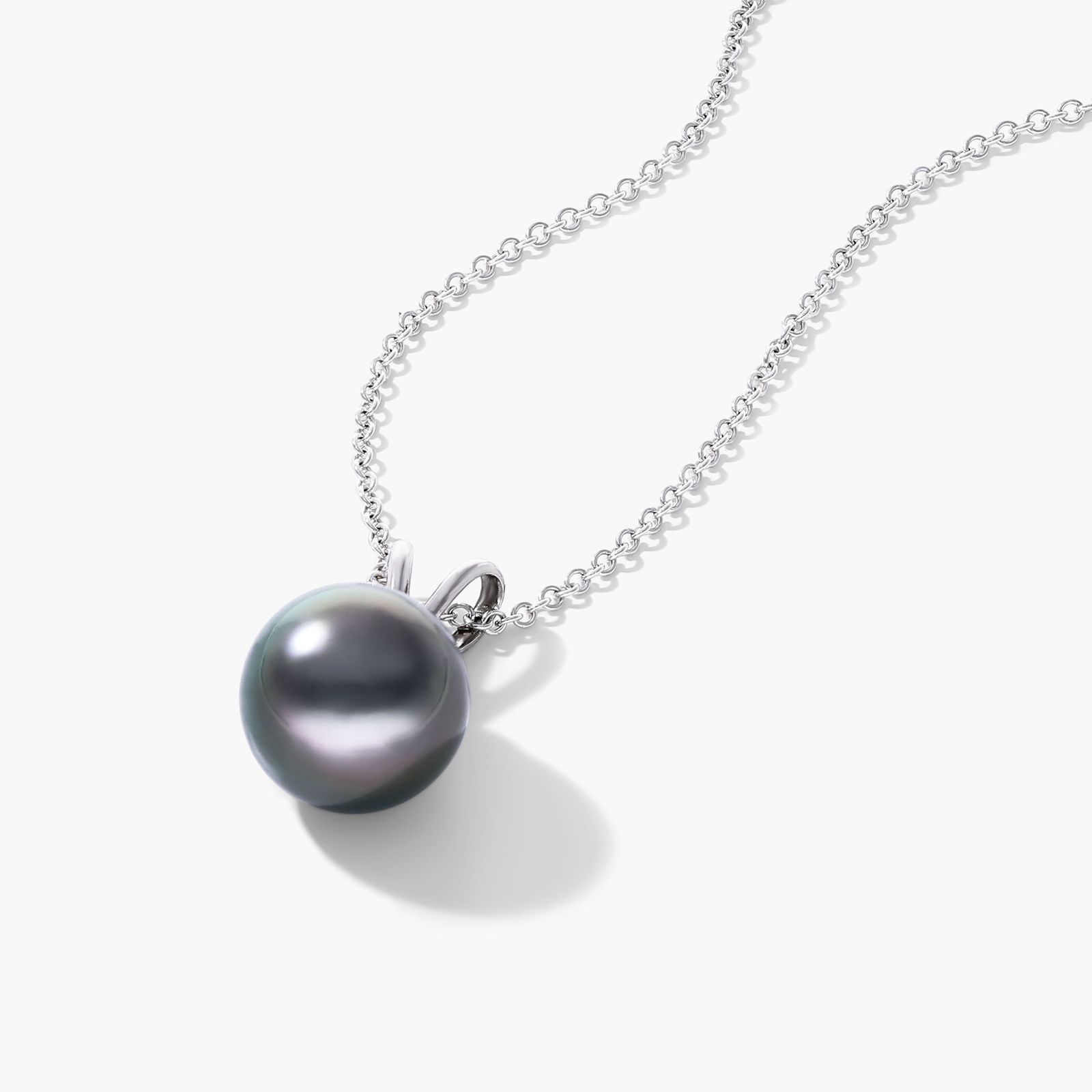 14K White Gold Tahitian Cultured Pearl Necklace (8.0-9.0mm)
