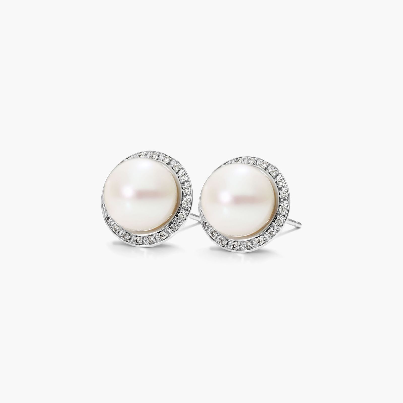 Cultured Freshwater Pearl And Diamond Halo Earrings In 14K White Gold (8.0-9.0mm)