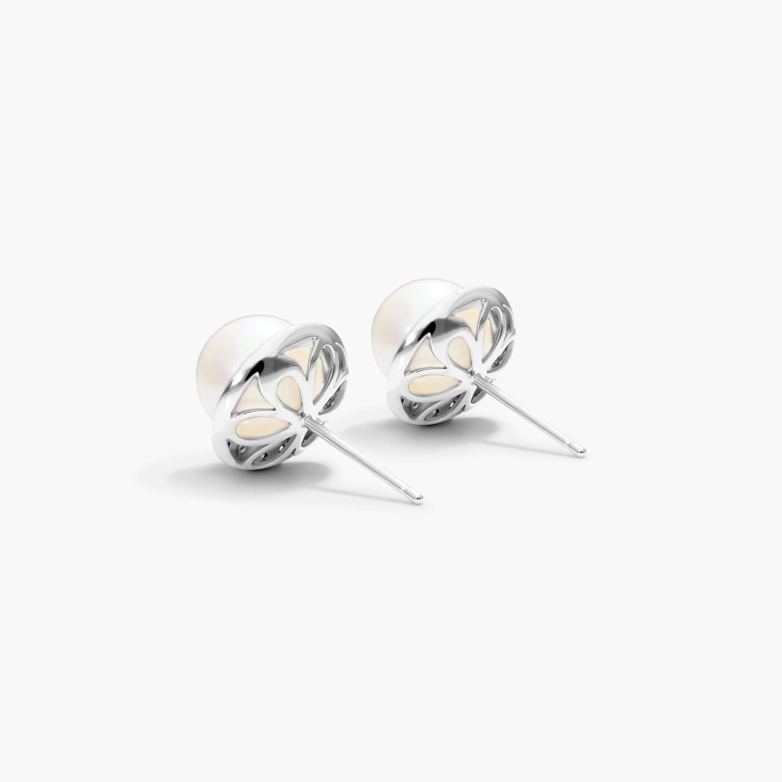Cultured Freshwater Pearl And Diamond Halo Earrings In 14K White Gold (8.0-9.0mm)