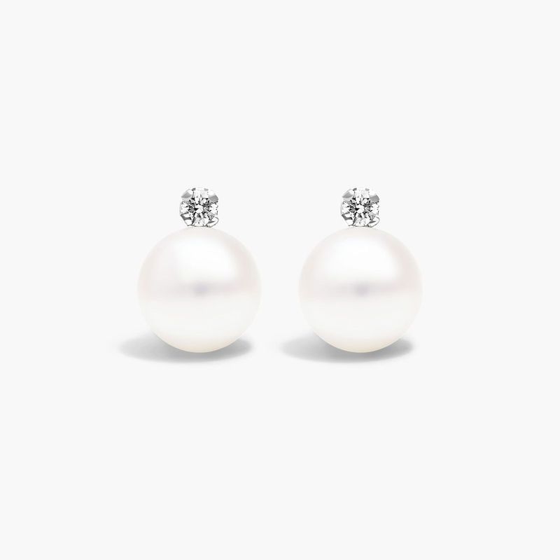 Cultured Akoya Pearl And Diamond Earrings In 14K White Gold (6.5-7.0mm)
