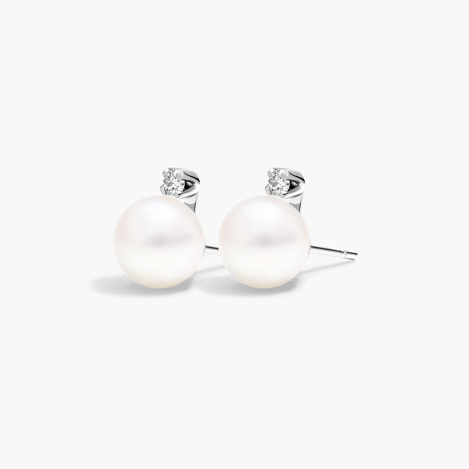 Cultured Akoya Pearl And Diamond Earrings In 14K White Gold (6.5-7.0mm)