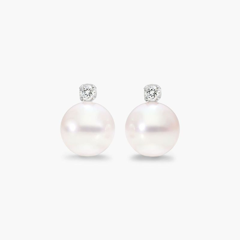Cultured Akoya Pearl And Diamond Earrings In 14K White Gold (7.5-8.0mm)