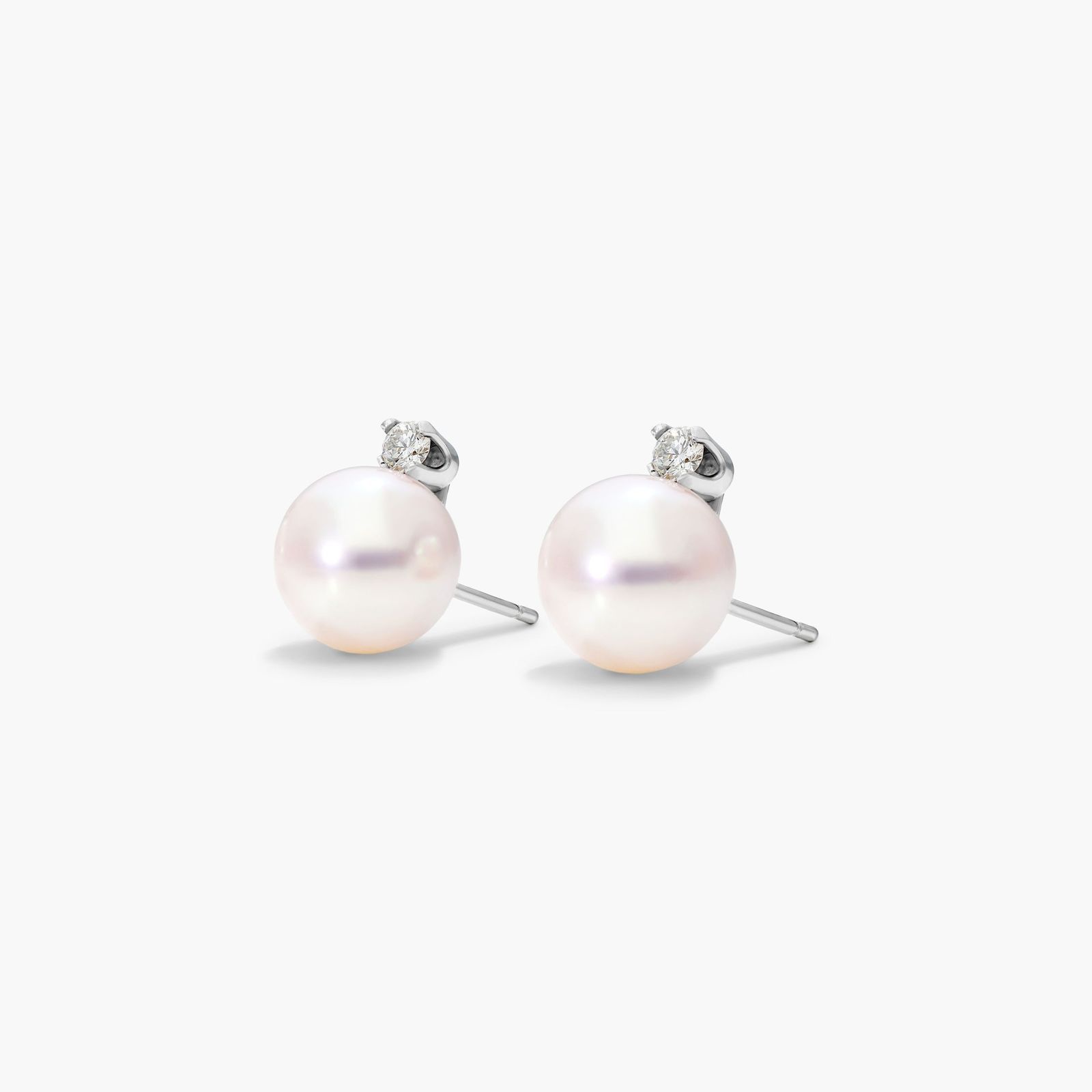 Cultured Akoya Pearl And Diamond Earrings In 14K White Gold (7.5-8.0mm)