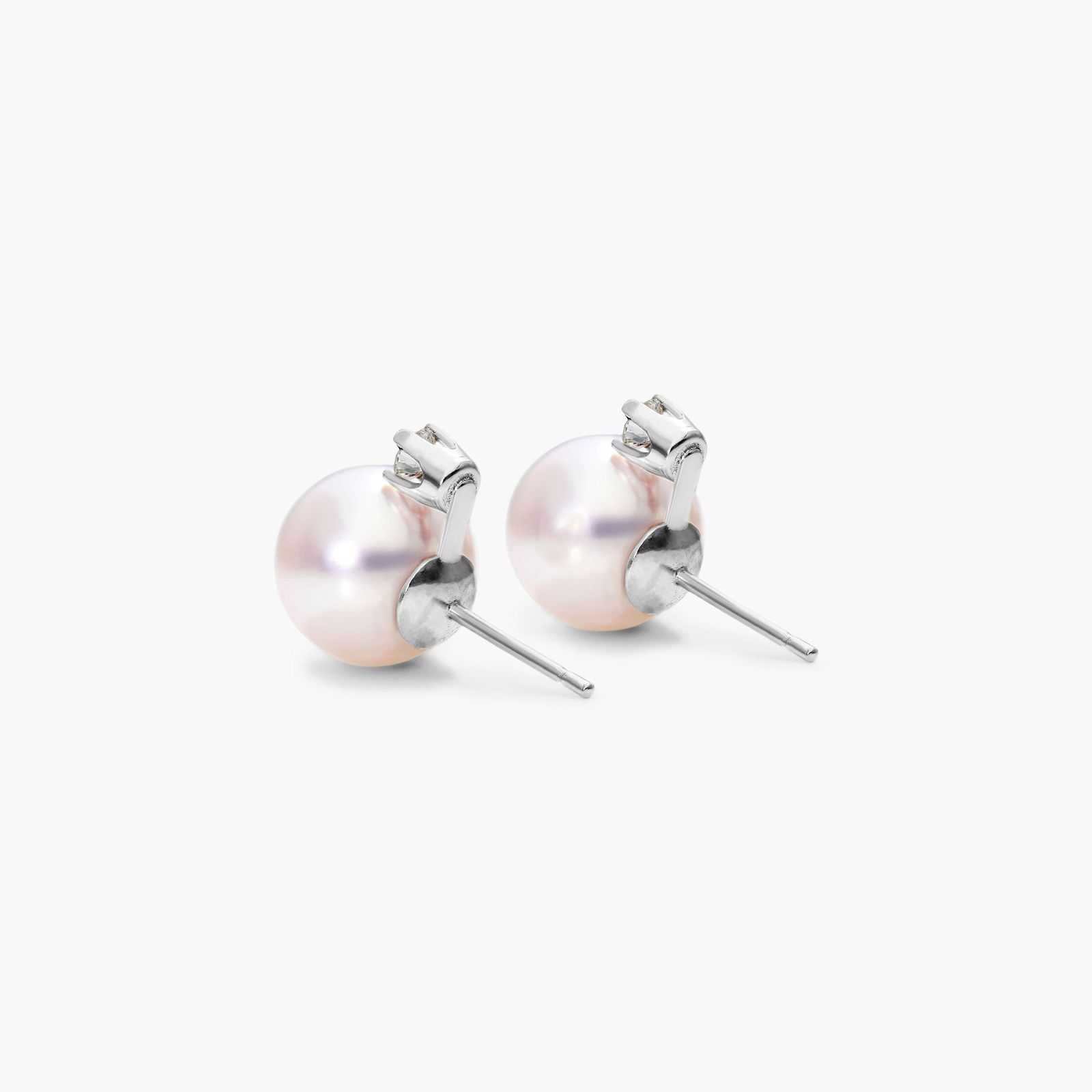 Cultured Akoya Pearl And Diamond Earrings In 14K White Gold (7.5-8.0mm)