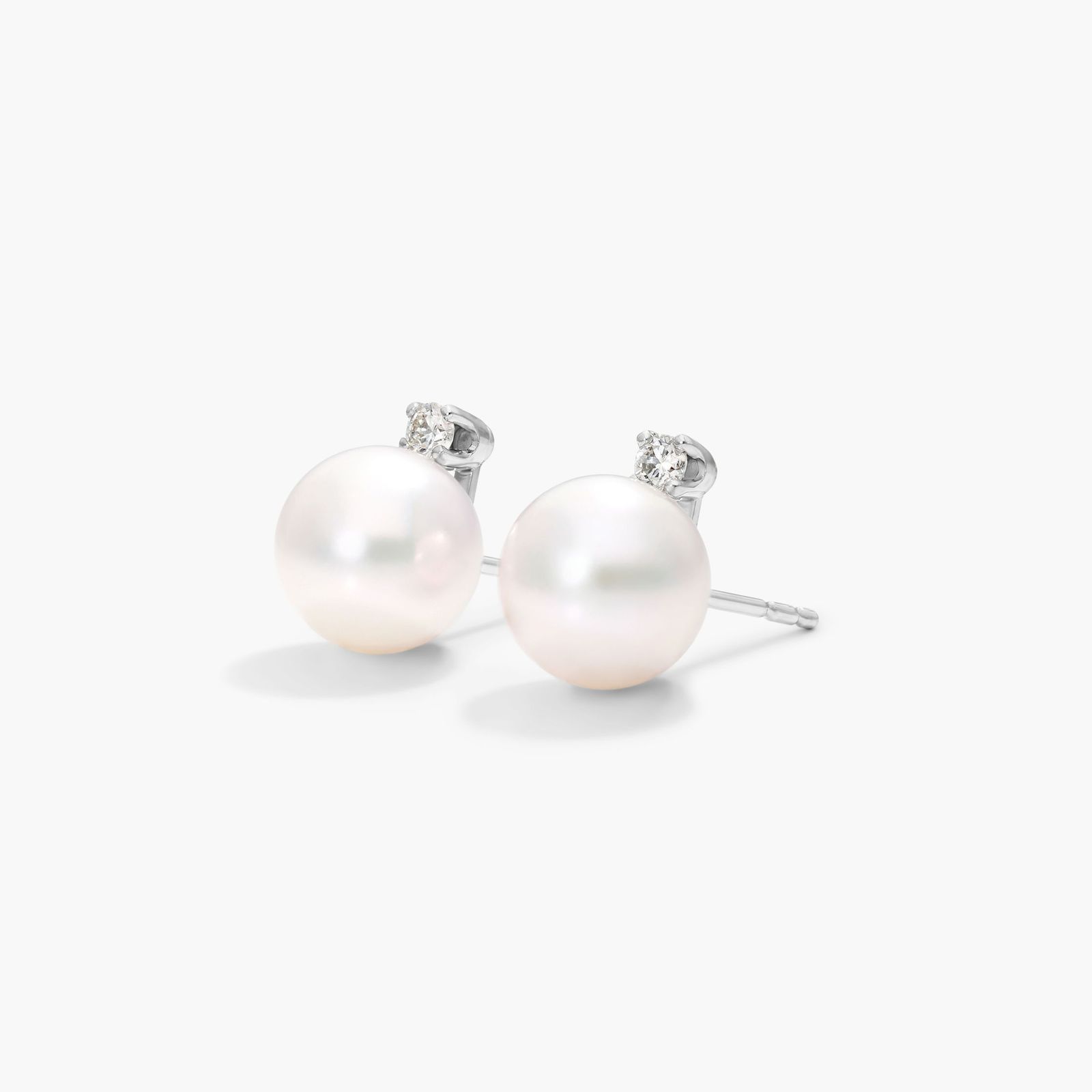 Cultured Akoya Pearl And Diamond Earrings In 14K White Gold (8.0-8.5mm)