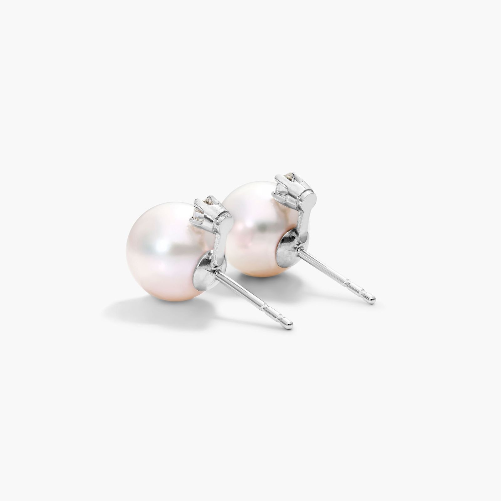 Cultured Akoya Pearl And Diamond Earrings In 14K White Gold (8.0-8.5mm)