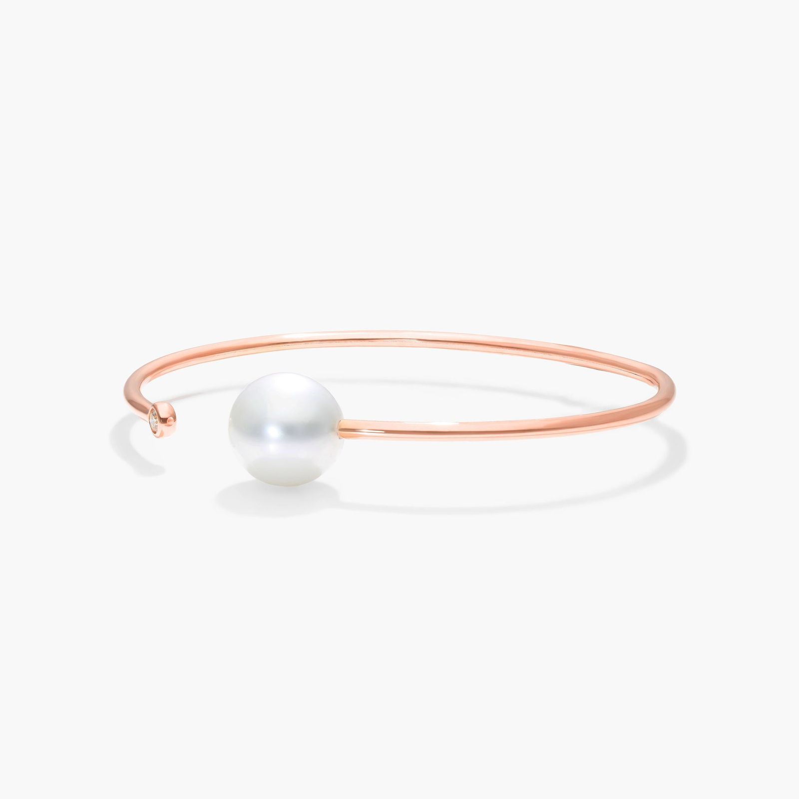 South Sea Cultured Pearl and Bezel Set Diamond Bangle Bracelet In 18K Rose Gold