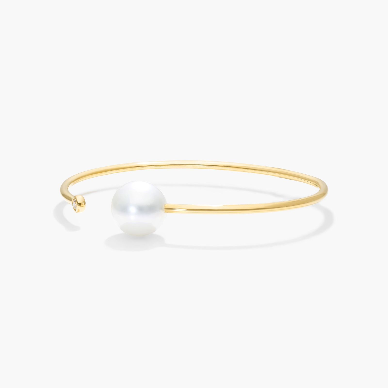 South Sea Cultured Pearl and Bezel Set Diamond Bangle Bracelet In 18K Yellow Gold