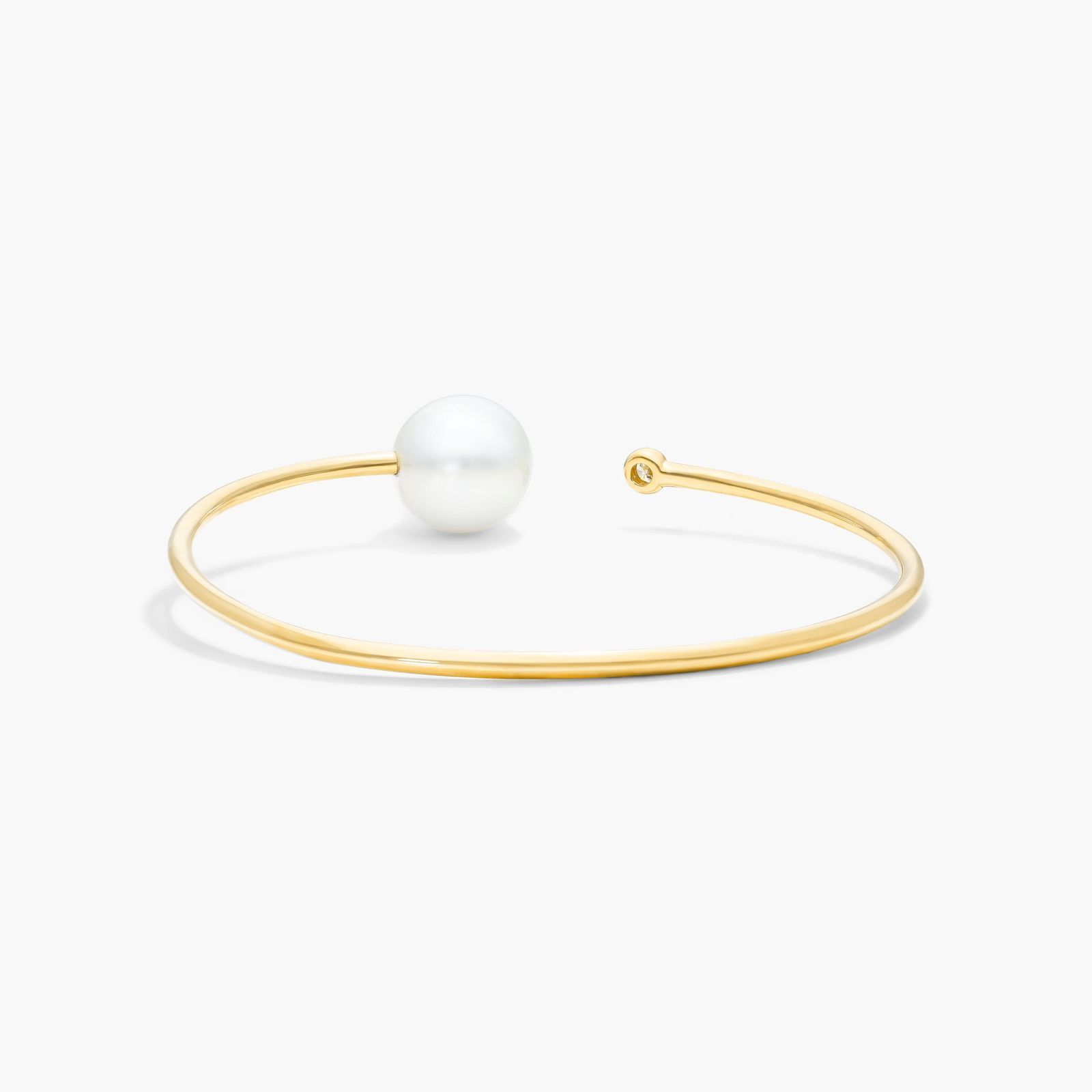 South Sea Cultured Pearl and Bezel Set Diamond Bangle Bracelet In 18K Yellow Gold