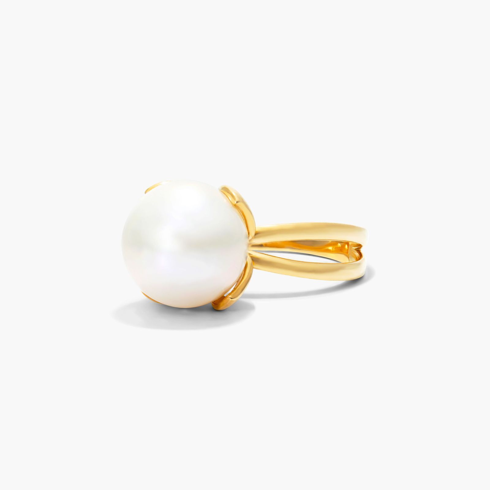 14K Yellow Gold Freshwater Cultured Pearl Wire Leaf Ring (11-12 mm)